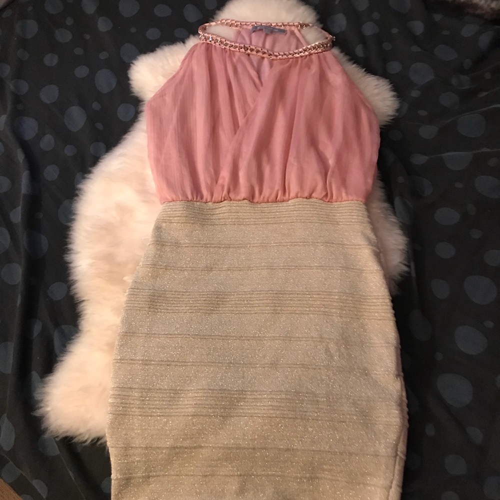 Wow couture sexy bodycon dress gold chain neck